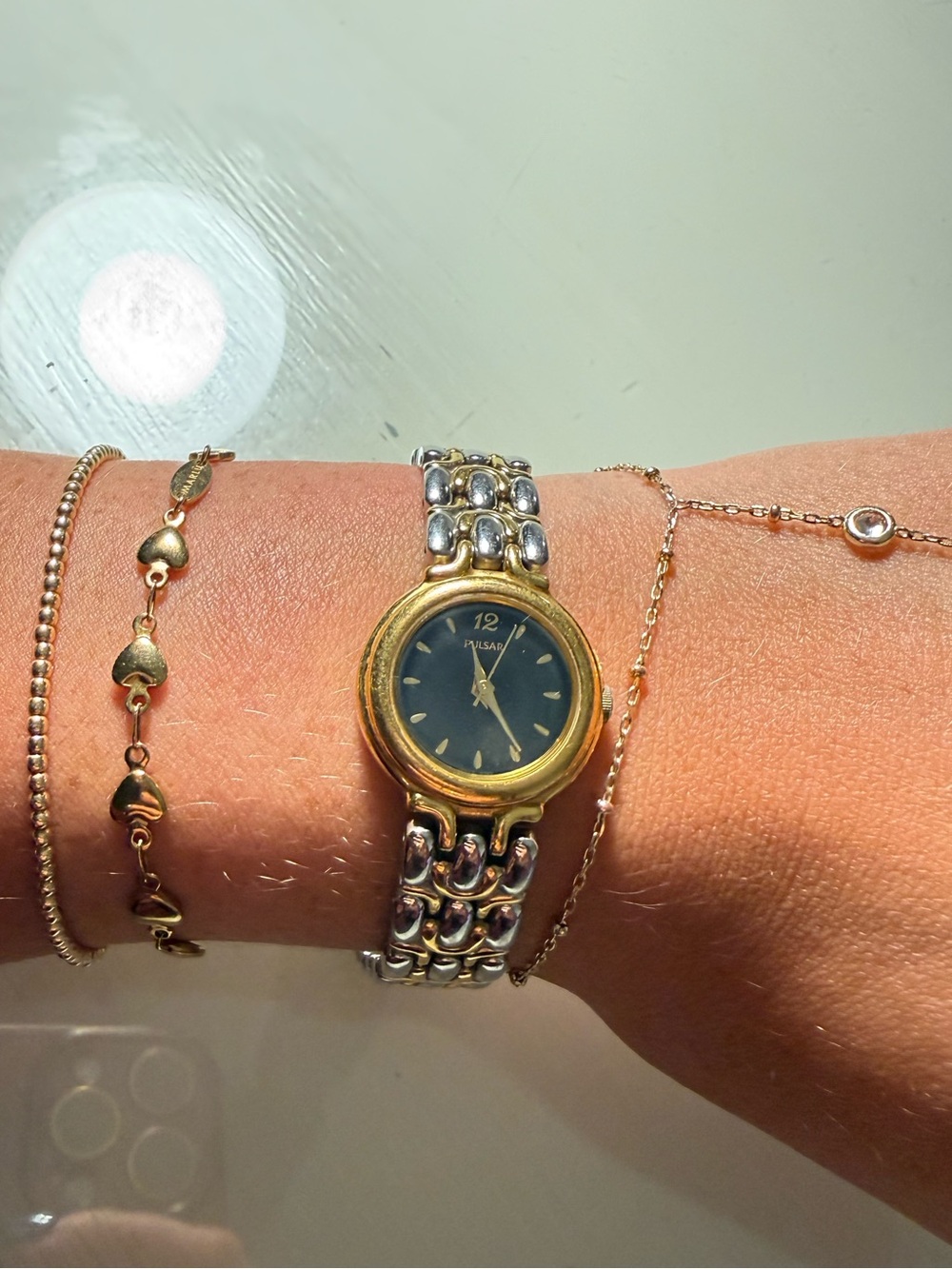 Pulsar Vintage Women's Two-Tone Bracelet Watch in Black and Gold